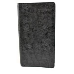 LOUIS VUITTON: Black, "Taiga" Leather "LV" Logo Folding Wallet (xv)